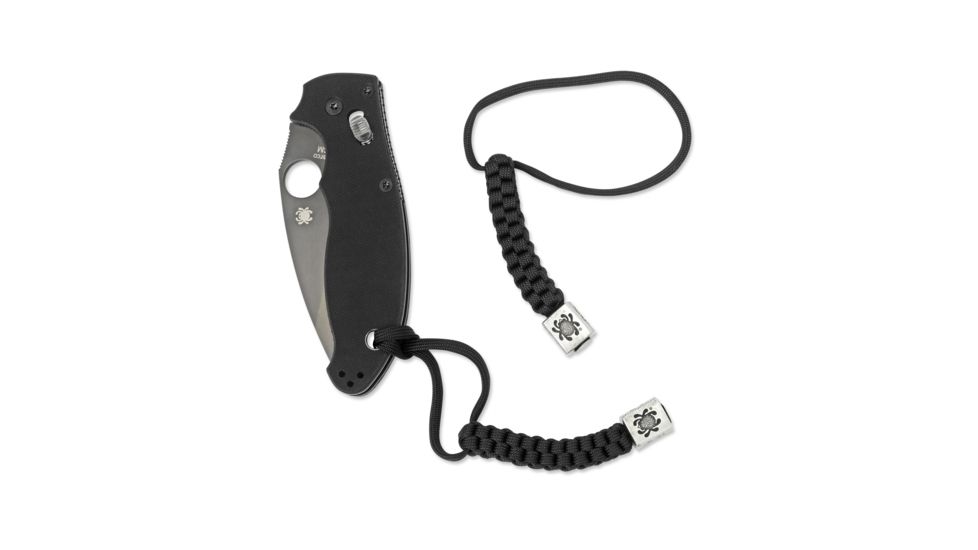 Spyderco Square Pewter Bead, Black Paracord Lanyard BEAD1LY