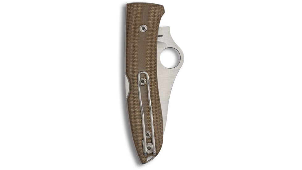 Spyderco SpyOpera Folding Knife, 2.88 in, M390 Steel, Leaf Blade, Canvas Micarta Scales, Brown Handle, C255CMP