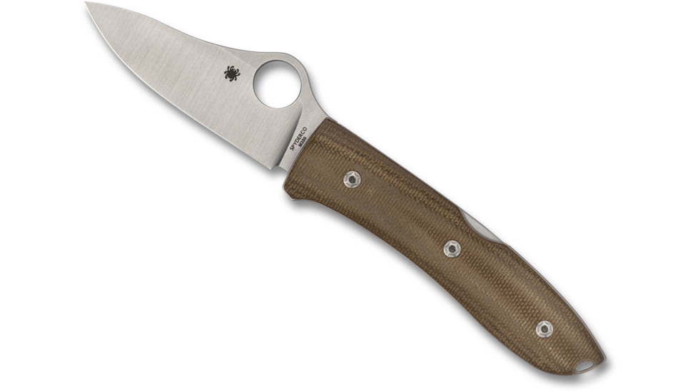 Spyderco SpyOpera Folding Knife, 2.88 in, M390 Steel, Leaf Blade, Canvas Micarta Scales, Brown Handle, C255CMP