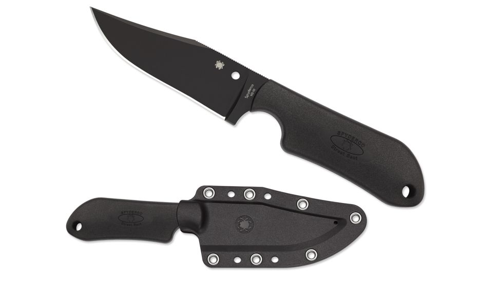 Spyderco Street Beat Lightweight Black Blade Plain Edge Fixed Blade Knife FB15PBBK