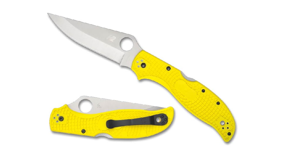 Spyderco Salt Stretch 2 Lightweight Folding Knife, 3.95in, H-2 Steel, Drop Point Blade, FRN Yellow Handle, Silver Blade, C258PYL
