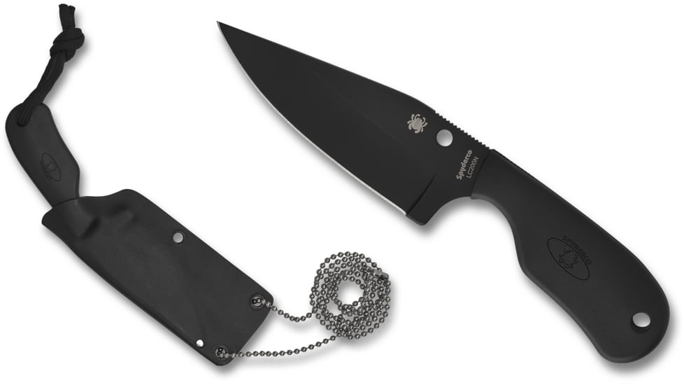 Spyderco Black Blade Subway Bowie Knife, 2.80in, LC200N, Black Ceramic Plain Blade, Black FRN Handle, FB48PBBK