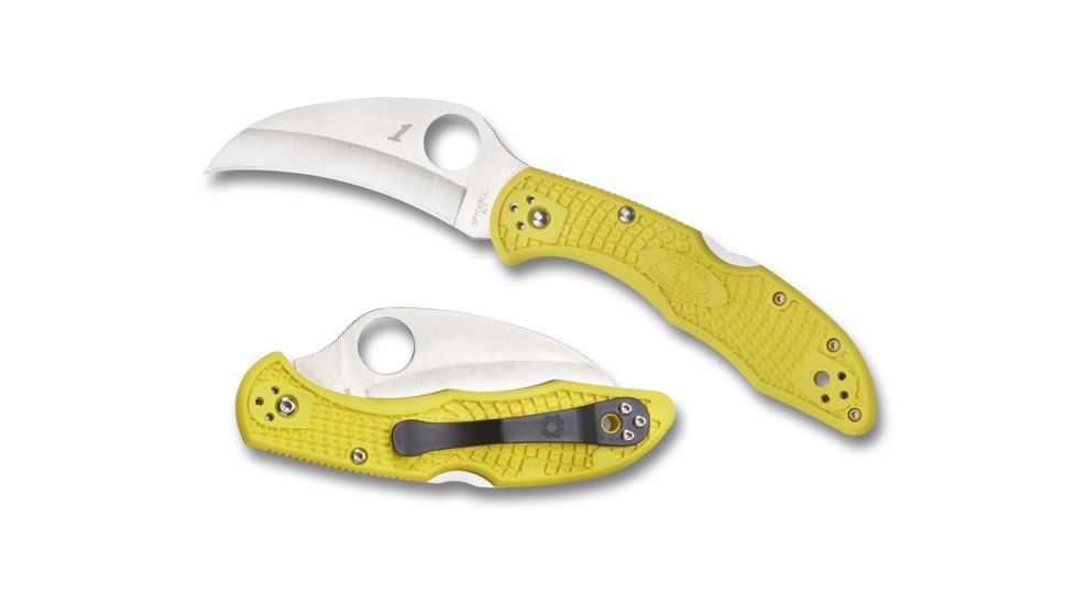 Spyderco Salt Tasman 2 Lightweight Folding Knife, 2.91in, H-1, Hawkbill Blade, PlainEdge, FRN Yellow Handle, C106PYL2