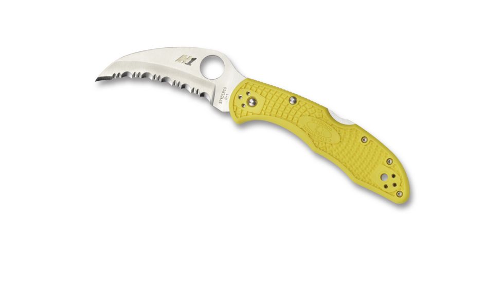 Spyderco Salt Tasman 2 Lightweight Folding Knife, 2.91in, H-1 Steel, Hawkbill Blade, SpyderEdge, FRN Yellow Handle, C106SYL2