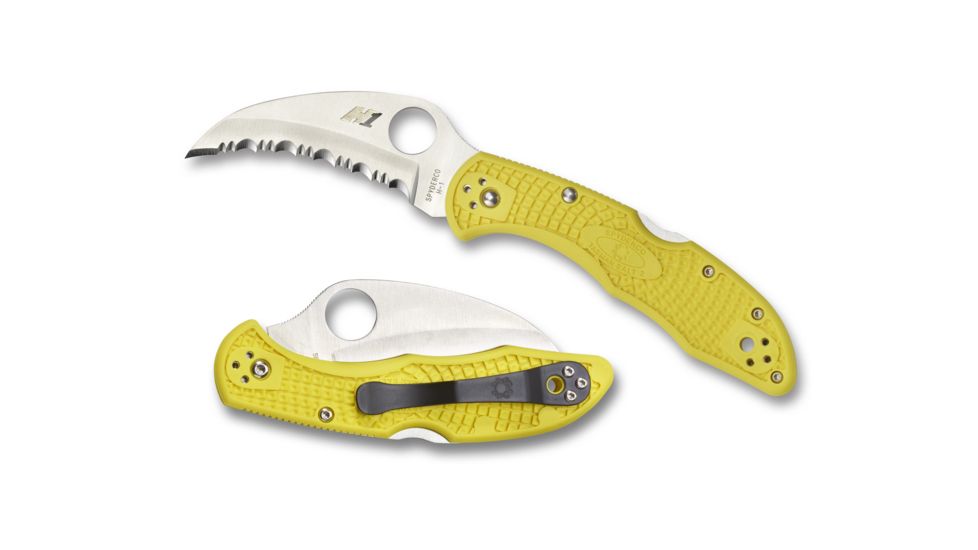 Spyderco Salt Tasman 2 Lightweight Folding Knife, 2.91in, H-1 Steel, Hawkbill Blade, SpyderEdge, FRN Yellow Handle, C106SYL2