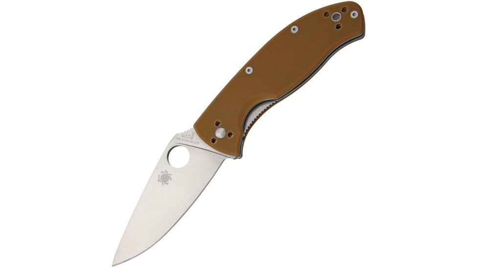Spyderco Tenacious Folding Knife, 3.375 in, 8Cr13MoV Steel, Clip Point Blade, Plain, Standard Edge, Satin, G10 Brown Handle, C122GPBN