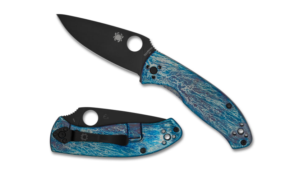 Spyderco Tenacious Folding Knife, 3.35 in, D2, Blue, Titanium, Diamond Like Coating, C122TIBLBKD2P
