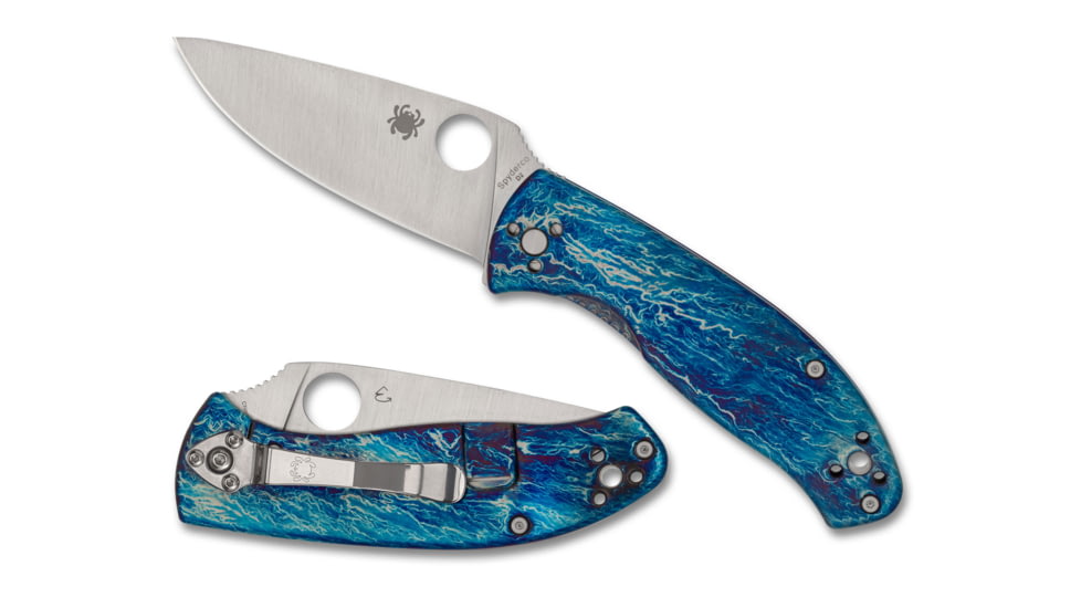 Spyderco Tenacious Folding Knife, 3.35 in, D2, Blue, Titanium, Satin, C122TIBLD2P