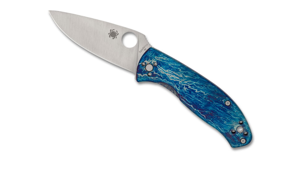 Spyderco Tenacious Folding Knife, 3.35 in, D2, Blue, Titanium, Satin, C122TIBLD2P