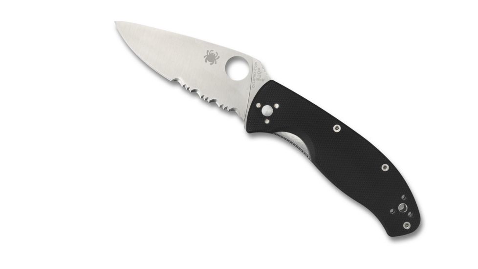 Spyderco Tenacious Folding Knife, 3.39 in, Silver Partially Serrated Blade, Black G-10 Handle, C122GPS