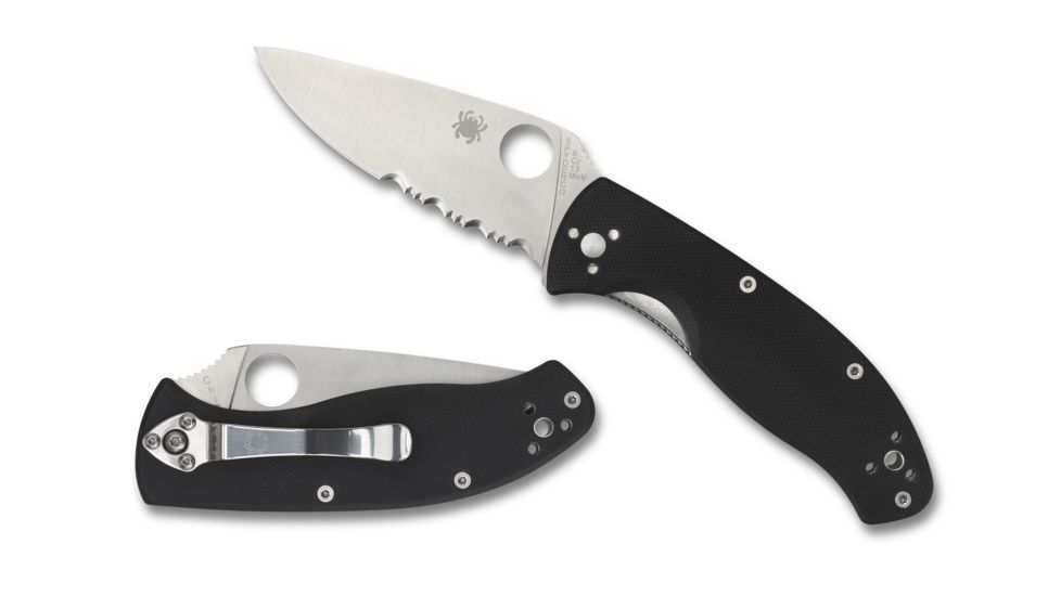 Spyderco Tenacious Folding Knife, 3.39 in, Silver Partially Serrated Blade, Black G-10 Handle, C122GPS