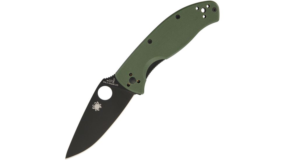 Spyderco Tenacious Plain Edge Black Finish Folding Knife, 3.25 in, 8Cr13MoV Steel, Clip Point Blade, G10 Green Handle, C122GPBGR