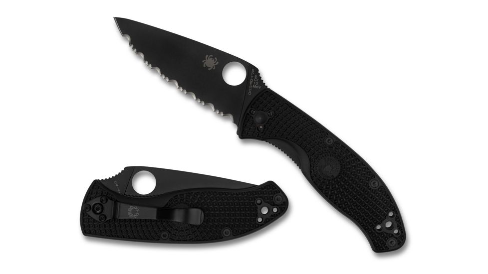 Spyderco Tenacious Lightweight Black Blade Folding Knife, 3.39 in, 8Cr13MoV, Clip Point, FRN Black, C122PBBK