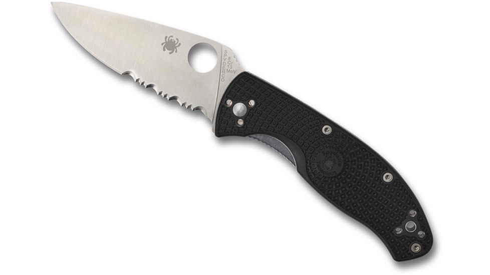 Spyderco Tenacious Lightweight CombinationEdge Folding Knife, 3.39 in, 8Cr13MoV, Clip Point Blade, FRN Black Handle, C122PSBK