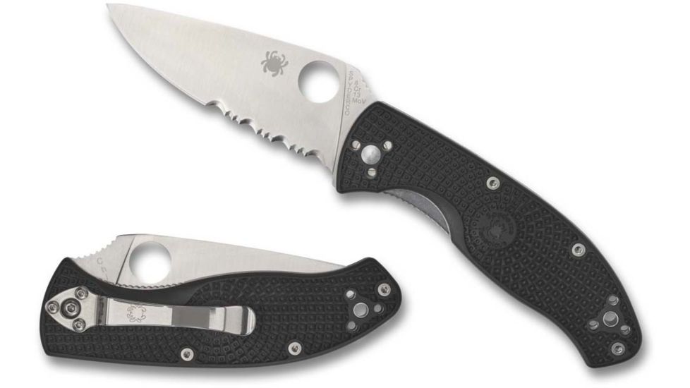 Spyderco Tenacious Lightweight CombinationEdge Folding Knife, 3.39 in, 8Cr13MoV, Clip Point Blade, FRN Black Handle, C122PSBK