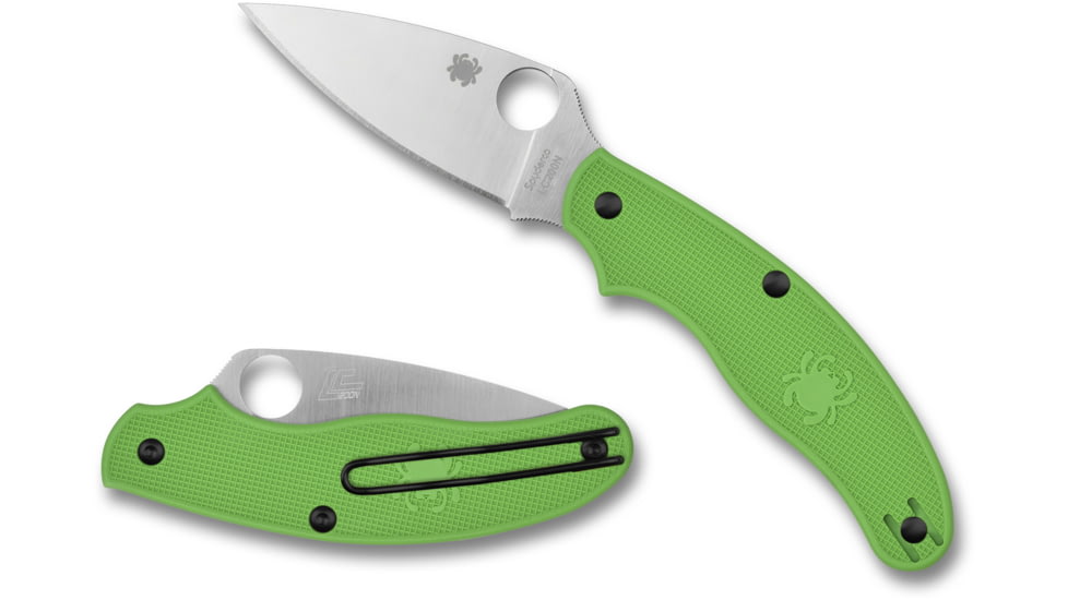 Spyderco Salt UK Penknife Folding Knife, 3in, LC200N, Serrated Drop Point Blade, Green FRN Handle, C94SGR