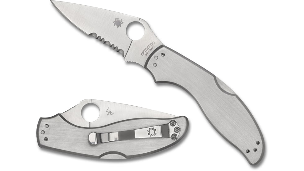 Spyderco UpTern Lock Back Folding Knife, 2.82in, 8Cr13MoV, Plain Drop Point Blade, Stainless Steel Handle, C261P