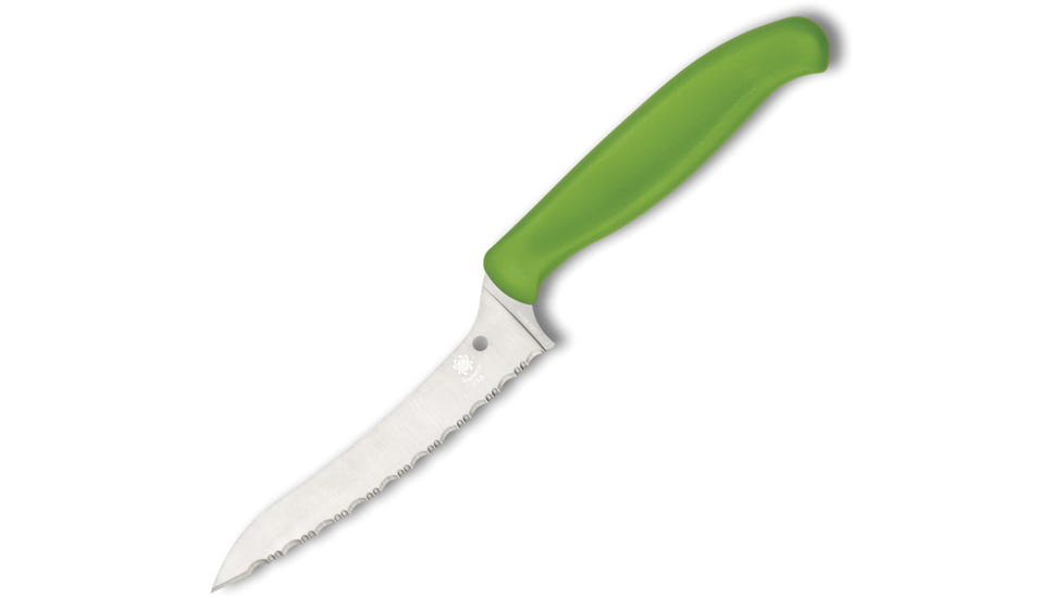 Spyderco Z-Cut Kitchen Knife Green, 4.5 satin finish serrated CTS-BD1 stainless blade, Green polypropylene handle, K14SGN