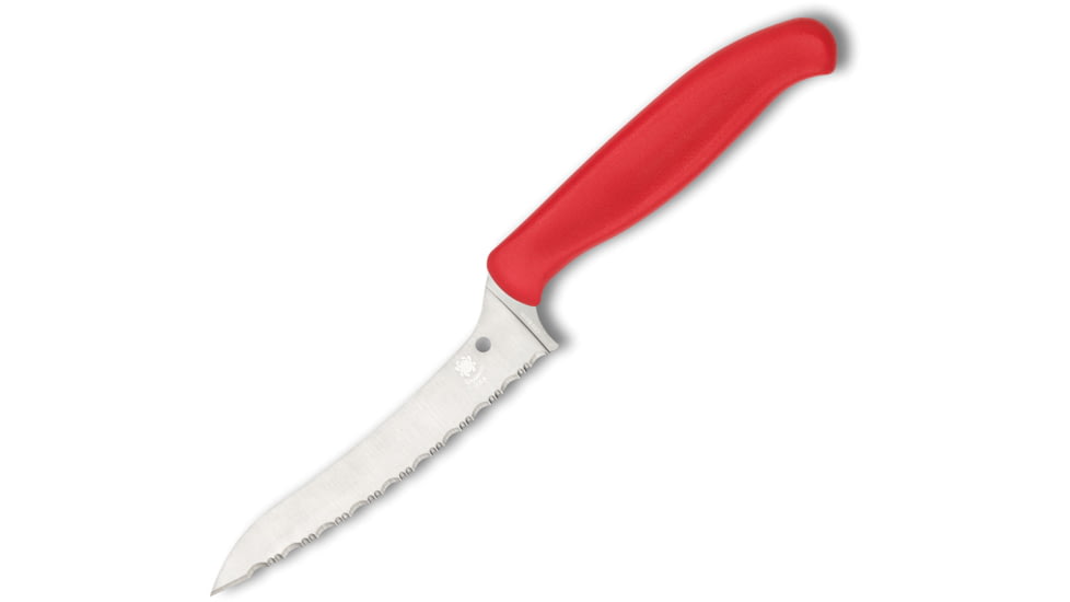 Spyderco Z-Cut Kitchen Knife Red, 4.5 satin finish serrated CTS-BD1 stainless blade, Red polypropylene handle, K14SRD