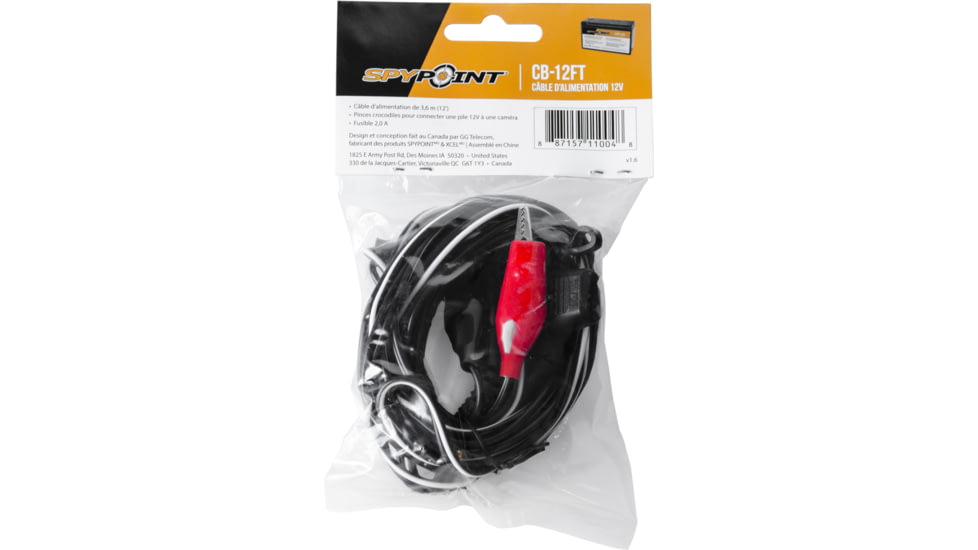 Spypoint 12ft. Power Cable w/Alligator Clips, Black CB-12FT