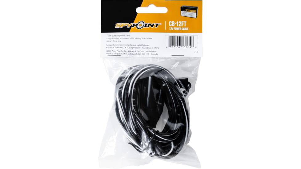 Spypoint 12ft. Power Cable w/Alligator Clips, Black CB-12FT