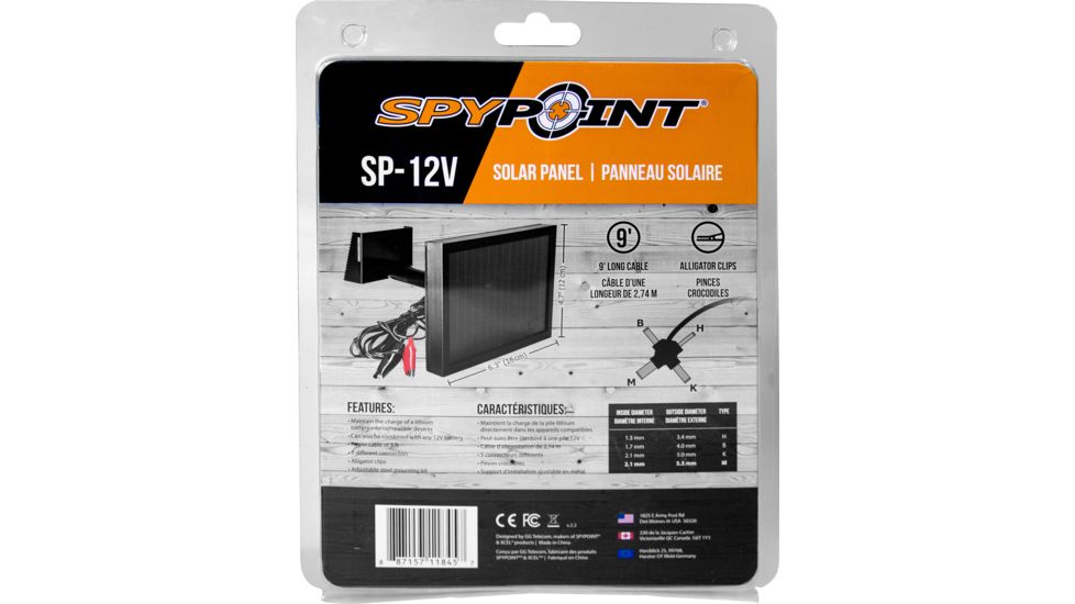 Spypoint Solar Panel Kit w/9ft Power Cable, Black SP-12V
