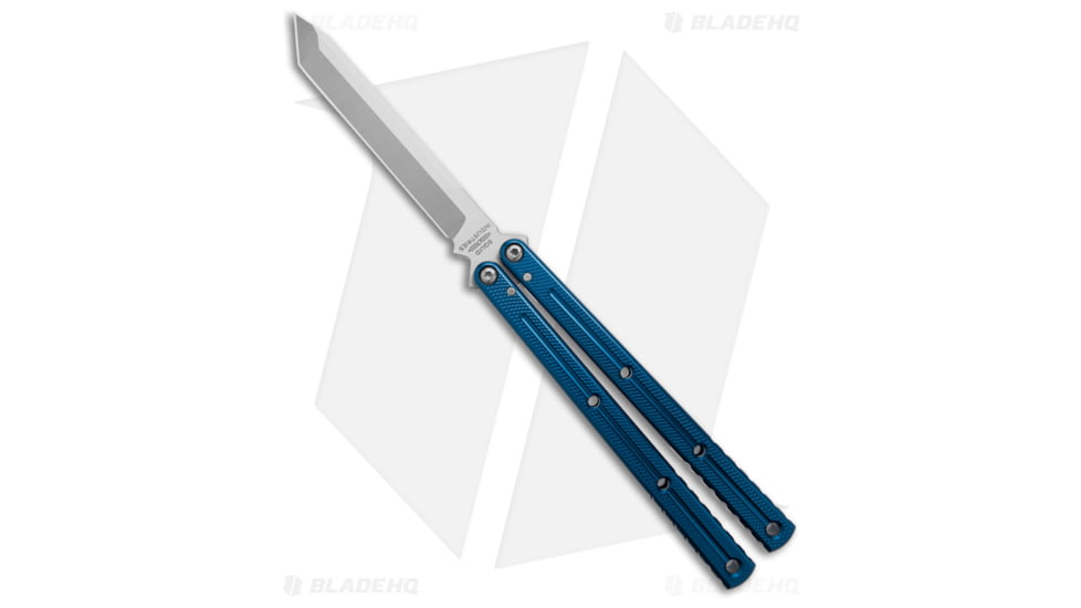 Squid Industries Krake Raken V3 Butterfly Folding Knife, 4.50in, AEB-L Steel, Tanto Blade, Aluminum, Blue Handle, Standard, Blue/Silver, 10.125 inch, BHQ-101532