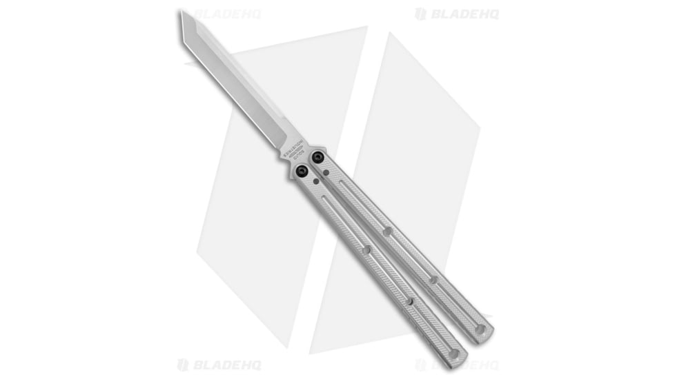 Squid Industries Krake Raken V3 Butterfly Folding Knife, 4.50in, AEB-L Steel, Tanto Blade, Aluminum, Gray Handle, Gray/Silver, 10.125 inch, BHQ-103091