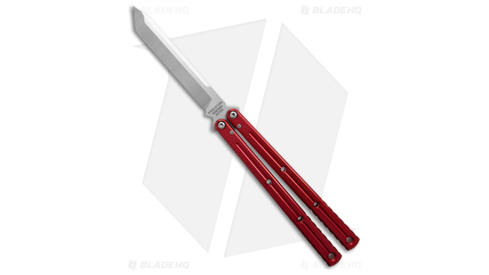 Squid Industries Krake Raken V3 Butterfly Folding Knife, 4.50in, AEB-L Steel, Tanto Blade, Aluminum, Red Handle, Standard, Red/Silver, 10.125 inch, BHQ-103092