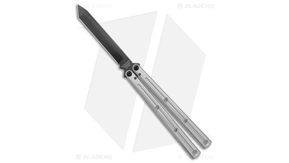 Squid Industries Krake Raken V3 Butterfly Folding Knife, 4.50in, AEB-L Steel, Tanto Blade, Aluminum, Silver Handle, Silver/Black, 10.125 inch, BHQ-103493