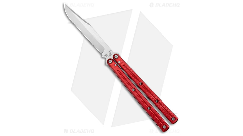 Squid Industries Krake Raken V3 Butterfly Folding Knife, 4.50in, AEB-L Steel, Clip Point Blade, Aluminum, Red Handle, Standard, Red/Silver, 10.125 inch, BHQ-115308