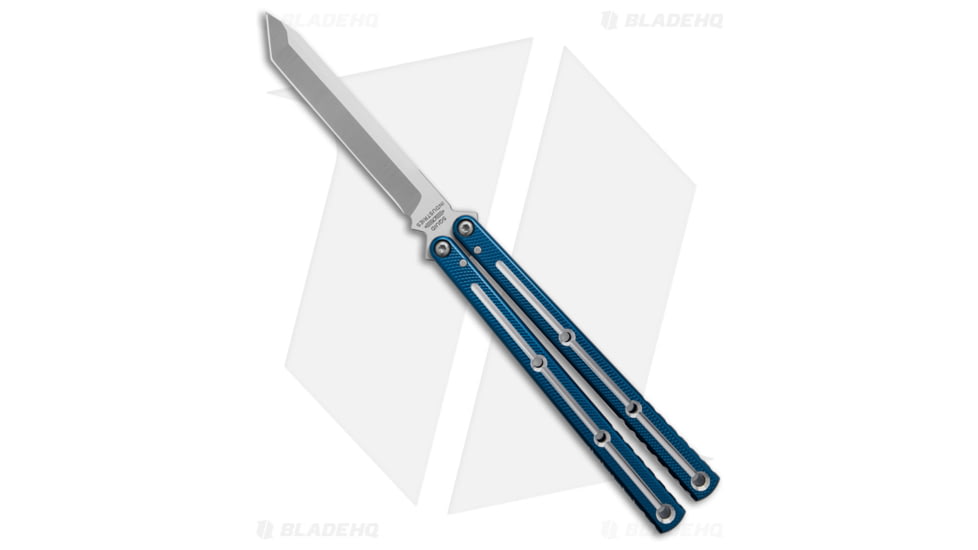 Squid Industries Krake Raken V3 Butterfly Folding Knife, 4.50in, AEB-L Steel, Tanto Blade, Aluminum, Blue Handle, Dual Tone, Blue/Silver, 10.125 inch, BHQ-135815