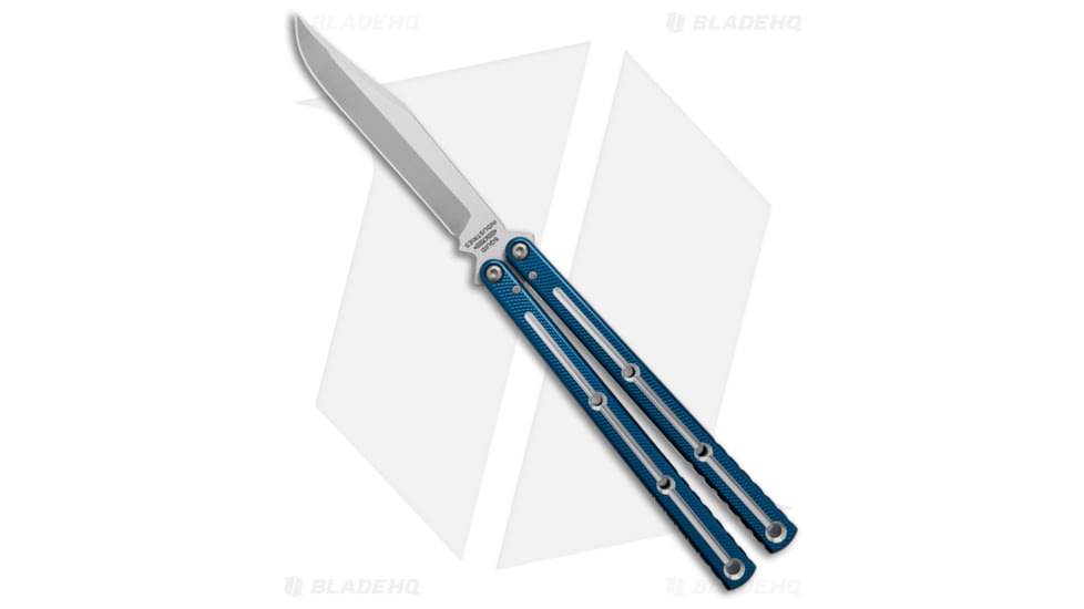 Squid Industries Krake Raken V3 Butterfly Folding Knife, 4.50in, AEB-L Steel, Clip Point Blade, Aluminum, Blue Handle, Blue/Silver, 10.125 inch, BHQ-135819