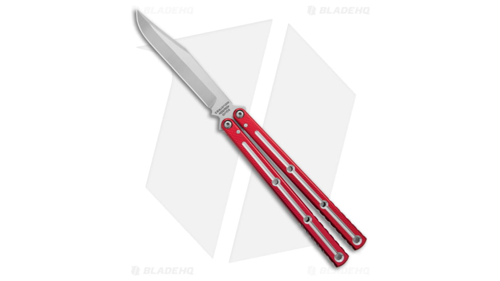 Squid Industries Krake Raken V3 Butterfly Folding Knife, 4.50in, AEB-L Steel, Clip Point Blade, Aluminum, Red Handle, Dual-Tone, Red/Silver, 10.125 inch, BHQ-136328