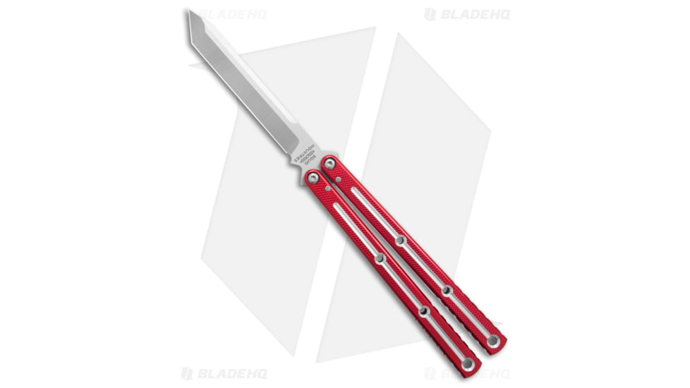 Squid Industries Krake Raken V3 Butterfly Folding Knife, 4.50in, AEB-L Steel, Tanto Blade, Aluminum, Red Handle, Dual Tone, Red/Silver, 10.125 inch, BHQ-136329