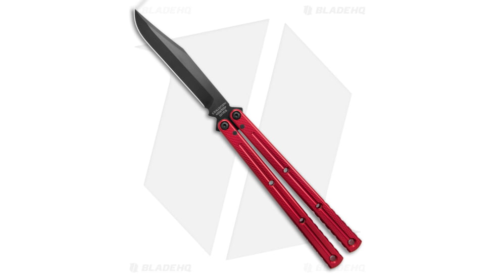 Squid Industries Krake Raken V3 Butterfly Folding Knife, 4.50in, AEB-L Steel, Clip Point Blade, Aluminum, Red Handle, Red/Black, 10.125 inch, BHQ-136330