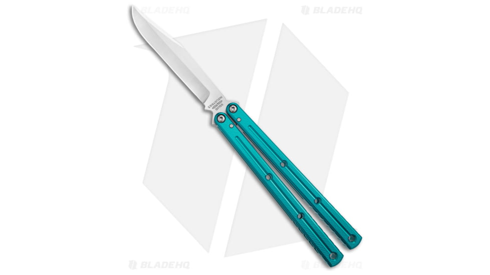 Squid Industries Krake Raken V3 Butterfly Folding Knife, 4.50in, AEB-L Steel, Clip Point Blade, Aluminum, Teal Handle, Teal/Silver, 10.125 inch, BHQ-139552
