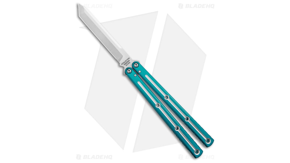 Squid Industries Krake Raken V3 Butterfly Folding Knife, 4.50in, AEB-L Steel, Tanto Blade, Aluminum, Teal Handle, Dual-Tone, Teal/Silver, 10.125 inch, BHQ-139554