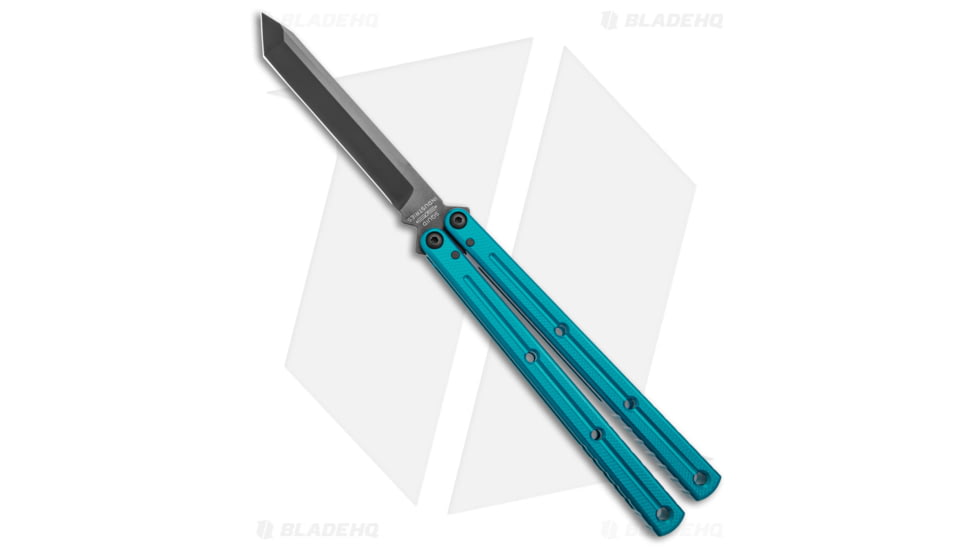 Squid Industries Krake Raken V3 Butterfly Folding Knife, 4.50in, AEB-L Steel, Tanto Blade, Aluminum, Teal Handle, Teal/Black, 10.125 inch, BHQ-139556
