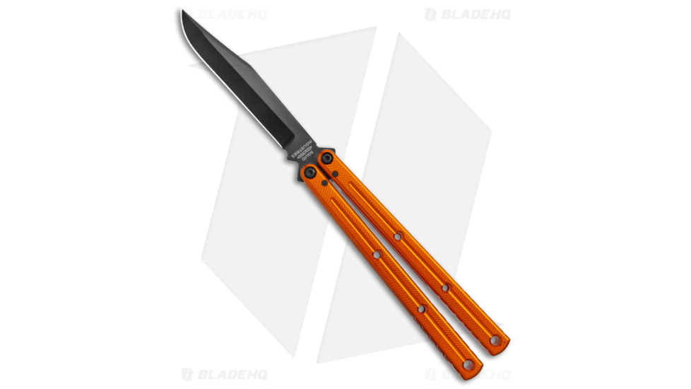Squid Industries Krake Raken V3 Butterfly Folding Knife, 4.50in, AEB-L Steel, Clip Point Blade, Aluminum, Orange Handle, Orange/Black, 10.125 inch, BHQ-178861
