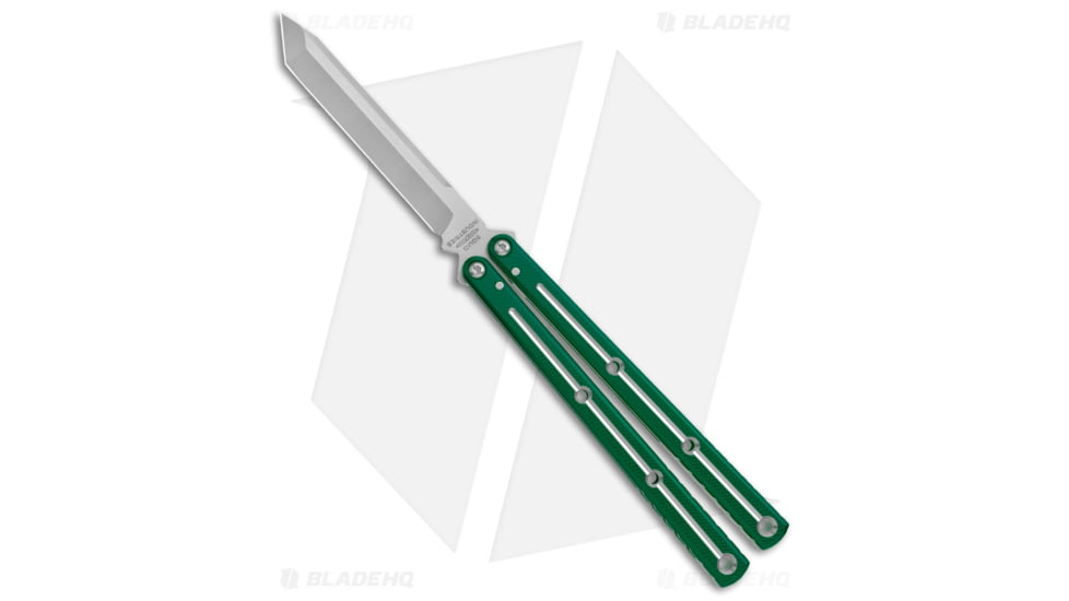 Squid Industries Krake Raken V3 Butterfly Folding Knife, 4.50in, AEB-L Steel, Tanto Blade, Aluminum, Green Handle, Dual Tone, Green/Silver, 10.125 inch, BHQ-178874