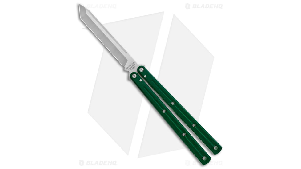 Squid Industries Krake Raken V3 Butterfly Folding Knife, 4.50in, AEB-L Steel, Tanto Blade, Aluminum, Green Handle, Standard, Green/Silver, 10.125 inch, BHQ-178875