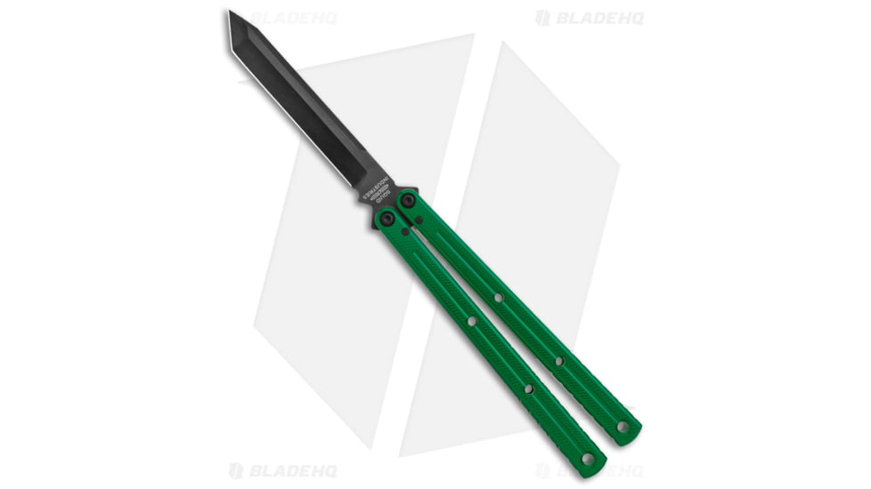 Squid Industries Krake Raken V3 Butterfly Folding Knife, 4.50in, AEB-L Steel, Tanto Blade, Aluminum, Green Handle, Green/Black, 10.125 inch, BHQ-178877