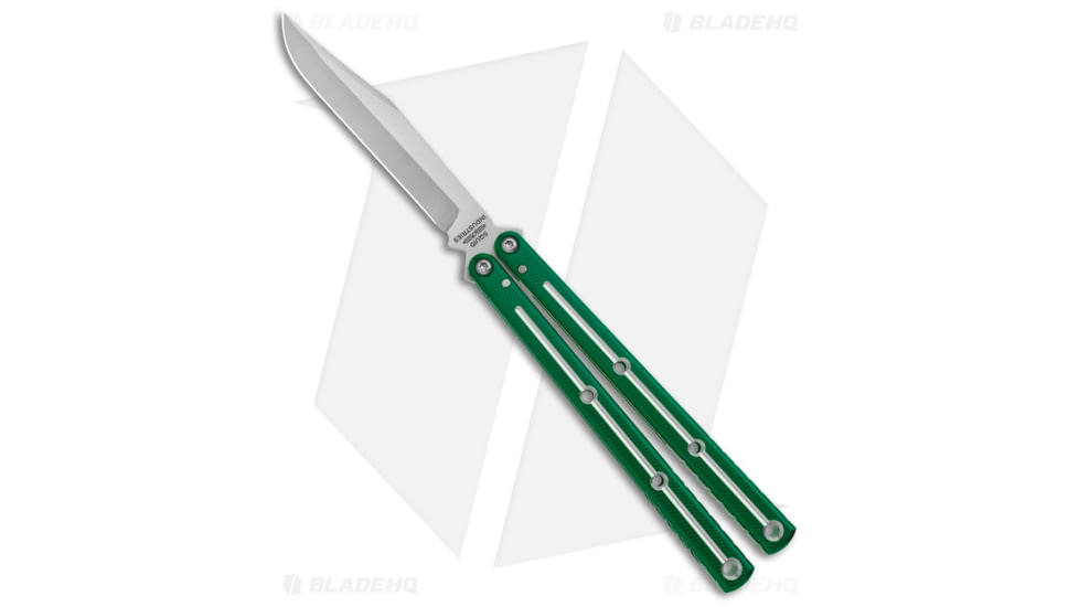Squid Industries Krake Raken V3 Butterfly Folding Knife, 4.50in, AEB-L Steel, Clip Point Blade, Aluminum, Green/White Handle, Green/White/Silver, 10.125 inch, BHQ-179150