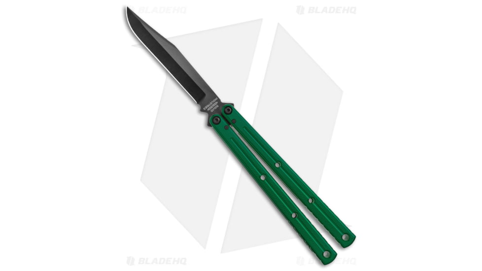 Squid Industries Krake Raken V3 Butterfly Folding Knife, 4.50in, AEB-L Steel, Clip Point Blade, Aluminum, Green Handle, Green/Black, 10.125 inch, BHQ-179156