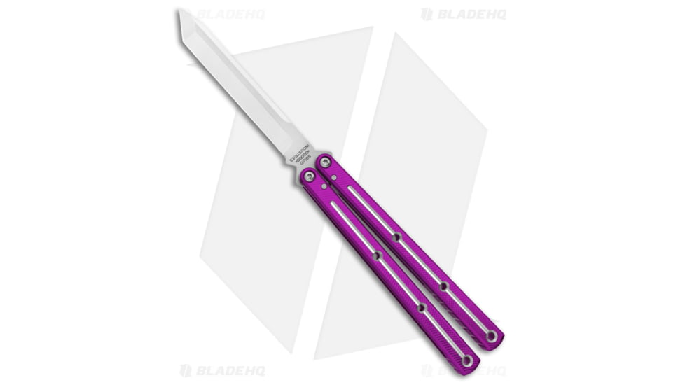 Squid Industries Krake Raken V3 Butterfly Folding Knife, 4.50in, AEB-L Steel, Tanto Blade, Aluminum, Purple Handle, Purple/Silver, 10.125 inch, BHQ-180386