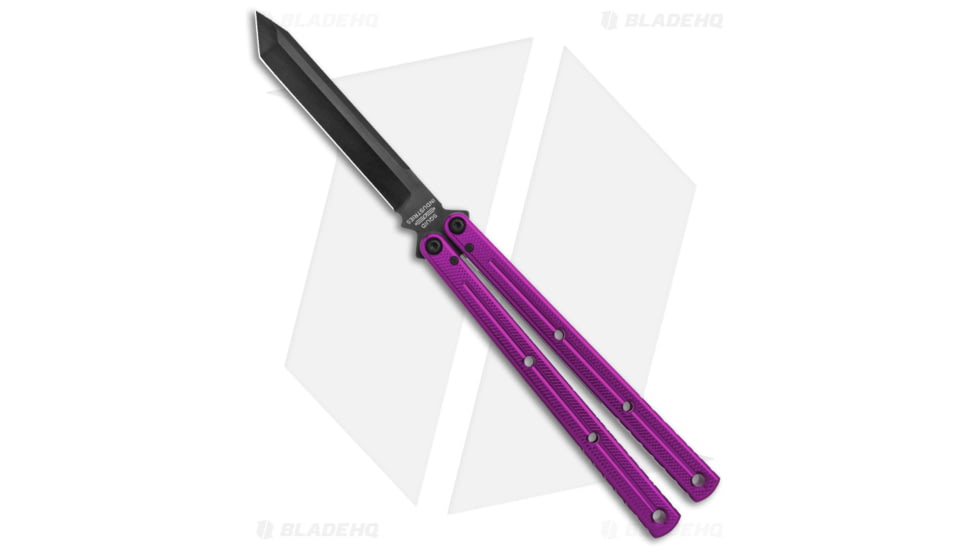 Squid Industries Krake Raken V3 Butterfly Folding Knife, 4.50in, AEB-L Steel, Tanto Blade, Aluminum, Purple Handle, Purple/Black, 10.125 inch, BHQ-180388