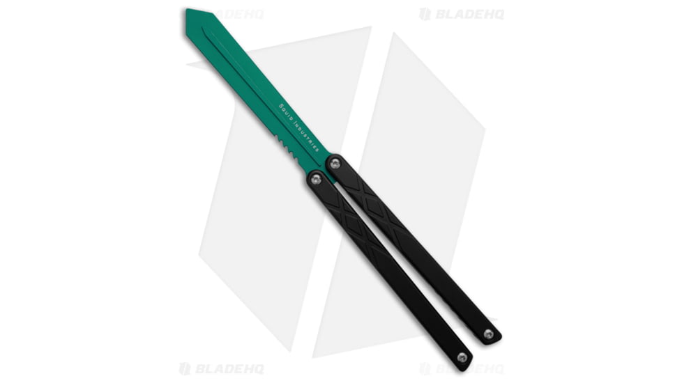 Squid Industries Swordfish Alum Butterfly Folding Knife, 4.75in, Aluminum, Trainer Blade, Aluminum, Black Handle, Black/Teal, 10.625 inch, BHQ-187737