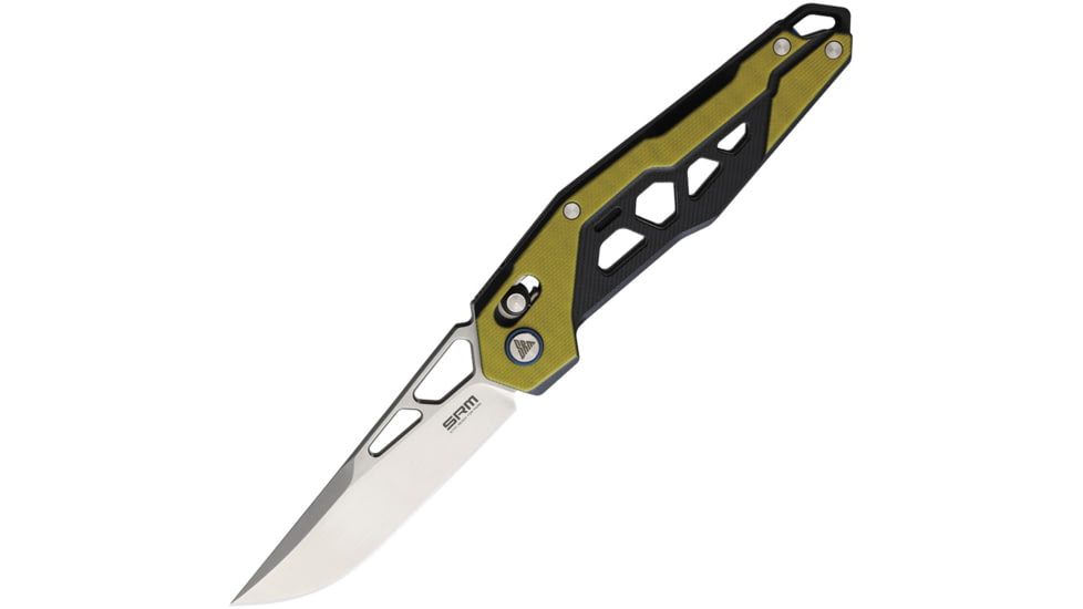 SRM Knives 9225 Ambi Lock Folding Knife, 3.25 bead blast finish D2 tool steel blade, Black and yellow G10 handle, 9225-GJ