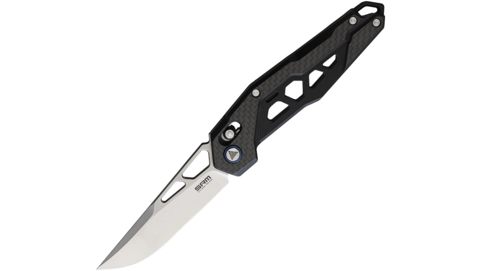 SRM Knives 9225 Ambi Lock Folding Knife, 3.25 bead blast finish D2 tool steel blade, Black G10 handle with carbon fiber onlay, 9225-KB